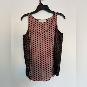 Loft Small Black and Light Mauve Lace and Polka Dot Tank Top